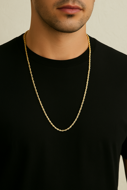 Cadena Torsal Italiana 75cm con Baño de Oro 18K