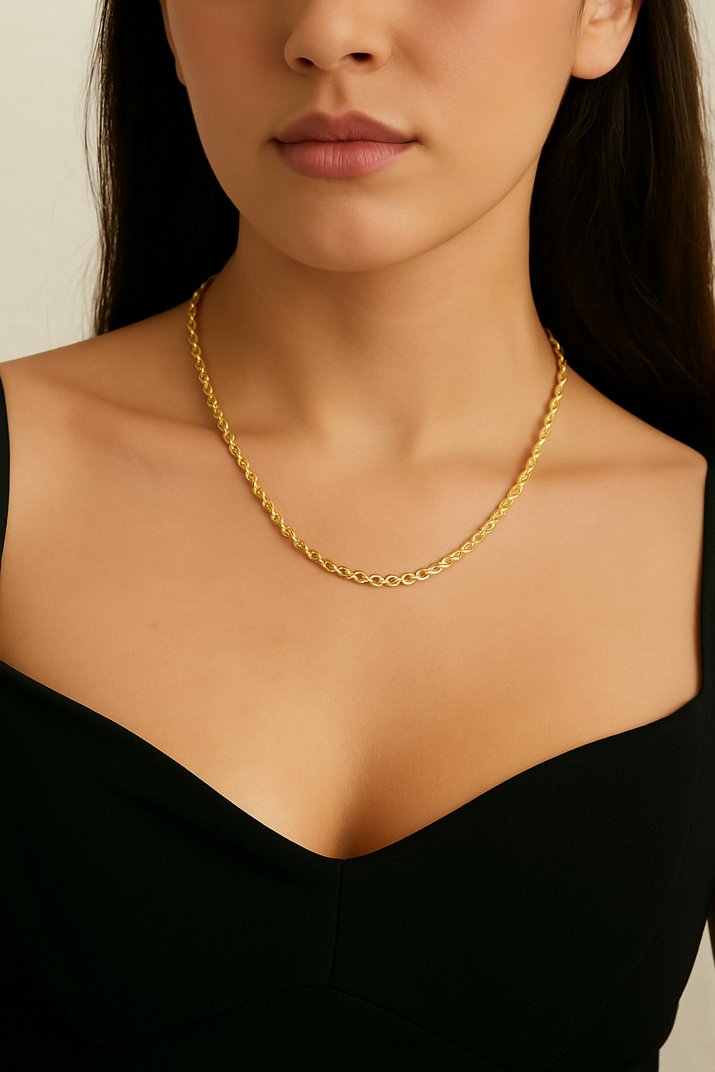 Cadena Torsal Italiana 75cm con Baño de Oro 18K